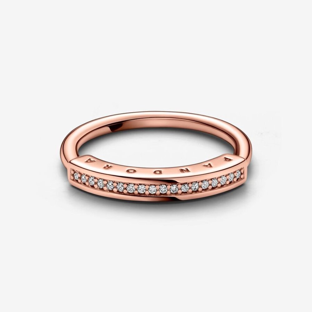 Pandora Signature I-D Pavé Ring ROSE GOLD Plated (Sz. 7.5) - Picture 3 of 10